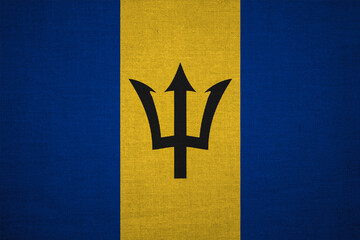 Barbados flag in texture of fabric.
