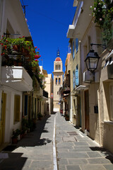 A narrow street on the island of Crete leading to the chapel