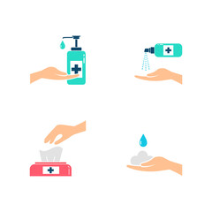Vector icon set about prevention virus 