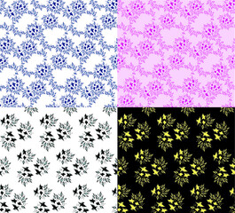 set of abstract seamless backgrounds with petals and leaves of flowers