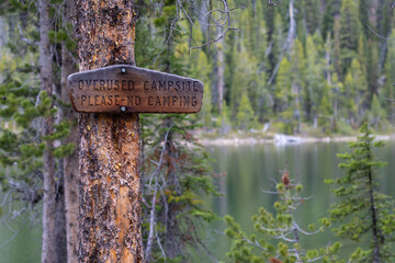 sign of overused campsite in central idaho near hell roaring lake in the sawtooth mountain range