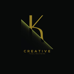 K Gold Letter Logo Design with Creative Paper Cut