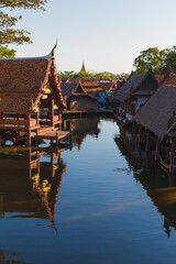 MUEANG BORAN, ANCIENT SIAM (ANCIENT CITY), SAMUT PRAKAN PROVINCE, BANGKOK, THAILAND - March 19, 2017 : Floating market at historical park museum Muang Boran