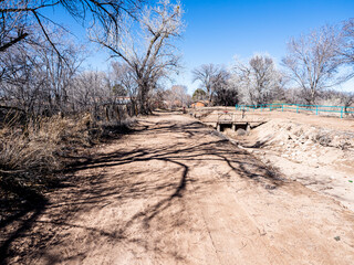 Dried out ditch sunny day