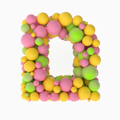 3D letters of the hebrew alphabet from small colorful pink, yelloow and green balls on white background 3D-Rendering 3D ILLUSTRATION