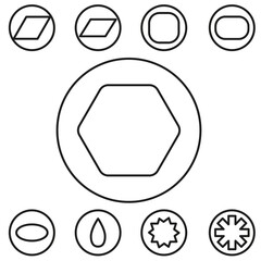 Basic shape set outline vector illustration in the circle