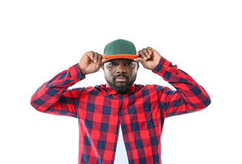 Male African-American hip-hop dancer on white background