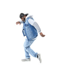 Male African-American hip-hop dancer on white background