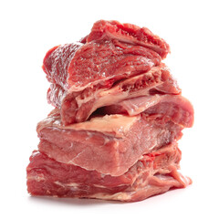 Raw beef short ribs on white background