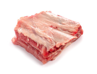 Raw beef short ribs on white background