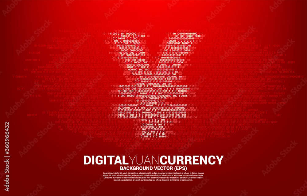 Poster Vector digital yuan currency money icon from binary zero and one code. Concept for china digital currency economy and financial network connection.