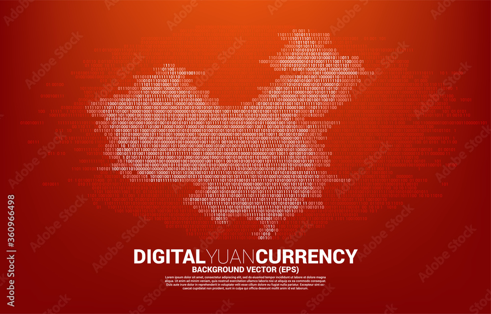 Poster Vector China map from binary zero and one code. Concept for china digital network connection.