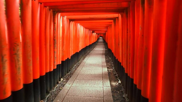 View Of Traditional Japanese Torii Gates at Fushimi Inari Taisha religios in Kyoto city, Japan.