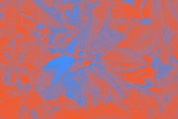 Floral background, orange blue abstract background with ficus leaves pattern