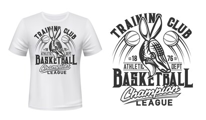 Armadillo animal mascot t-shirt print vector mockup. Angry armadillo, flying basketball balls and typography. Basketball team or sport club, championship or league player apparel print design