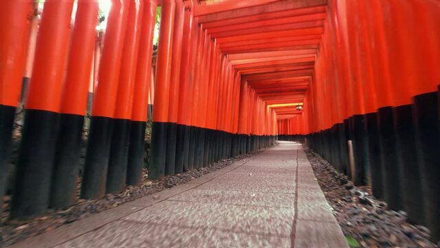 View Of Traditional Japanese Torii Gates at Fushimi Inari Taisha religios in Kyoto city, Japan.