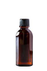 Bottle of aromatic oil on white background. Cosmetics for spa therapy.