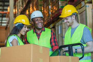 diverse factory warehouse working team working together as teamwork