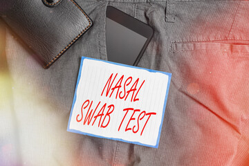Text sign showing Nasal Swab Test. Business photo showcasing diagnosing an upper respiratory tract...