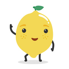 Cartoon happy cute smiling lemon character.Vector illustration of cute fresh lemon character smiling.