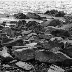 Stones on the Beach on the seashore.