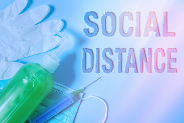 Conceptual hand writing showing Social Distance. Concept meaning maintaining a high interval...