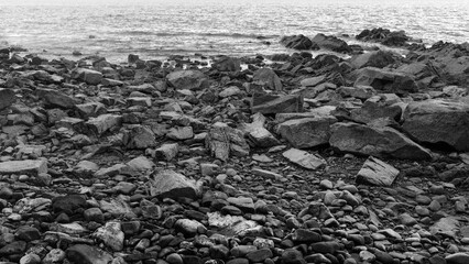 Stones on the Beach on the seashore.