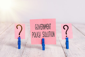 Text sign showing Government Policy Solution. Business photo showcasing designed game plan created...