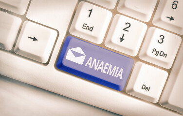 Conceptual hand writing showing Anaemia. Concept meaning a condition marked by a deficiency of...