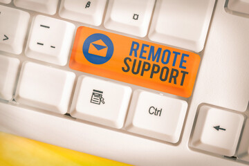 Text sign showing Remote Support. Business photo text type of secure service, which permits...