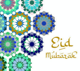Eid Mubarak Happy Eid Posters/Cards Arabic Geometric Pattern Designs Vector Arabesque Illustrations