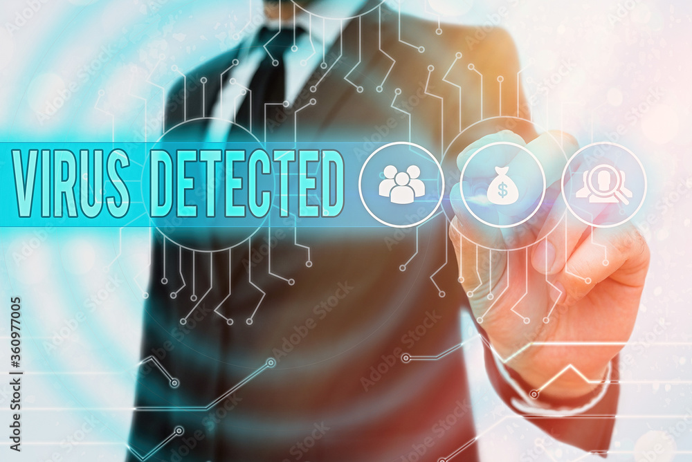 Poster word writing text virus detected. business photo showcasing a computer program used to prevent and r