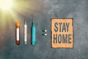 Writing note showing Stay Home Save Lives. Business concept for lessen the number of infected...