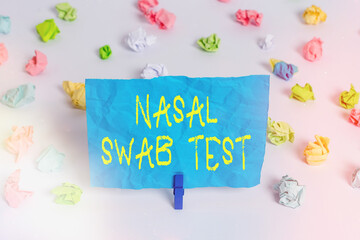 Conceptual hand writing showing Nasal Swab Test. Concept meaning diagnosing an upper respiratory...