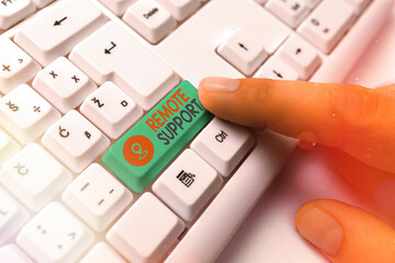 Word writing text Remote Support. Business photo showcasing type of secure service, which permits...