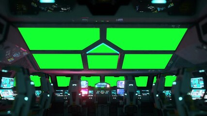 space ship futuristic interior. Cabine view. Green screen footage.