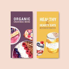 Healthy and organic food flyer template design for voucher,brochure and advertisement watercolor vector illustration