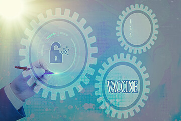 Writing note showing Vaccine. Business concept for preparation of killed microorganisms or living...
