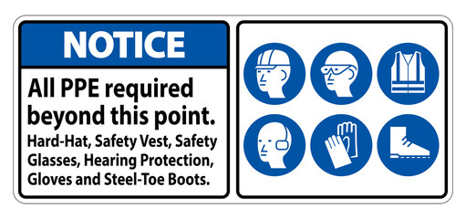 Notice PPE Required Beyond This Point. Hard Hat, Safety Vest, Safety Glasses, Hearing Protection