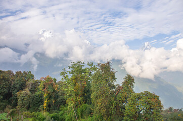 Top of Himalayan mountains in shroud
