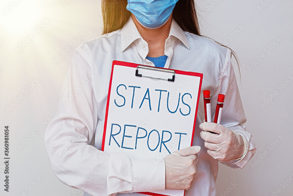 Poster handwriting text writing status report. conceptual photo summarizes the particular situation as of a