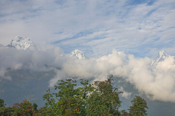 Top of Himalayan mountains in shroud
