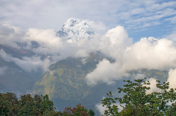 Top of Himalayan mountains in shroud
