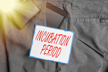 Text sign showing Incubation Period. Business photo showcasing time elapsed starting from getting...
