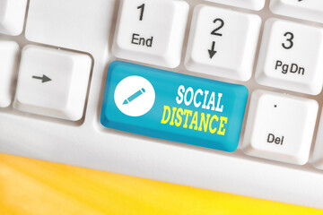 Word writing text Social Distance. Business photo showcasing maintaining a high interval physical...