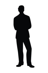 Standing business man silhouette vector on white 