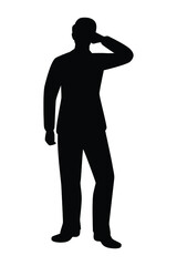 Standing business man silhouette vector on white 