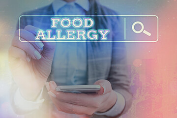 Word writing text Food Allergy. Business photo showcasing abnormal immune system response to...