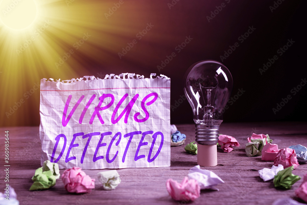 Poster word writing text virus detected. business photo showcasing a computer program used to prevent and r
