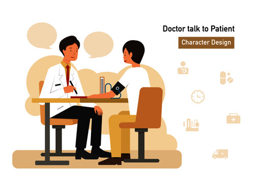 male doctor talk to male patient cartoon character design